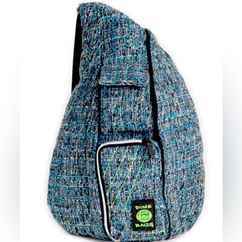 Dime bag slinger adjustable crossbody blue tweed with bonus fanny pack!